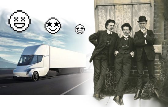 Tesla Semi and three gentlemen smoking