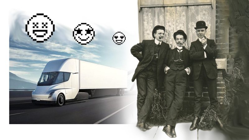 Tesla Semi and three gentlemen smoking